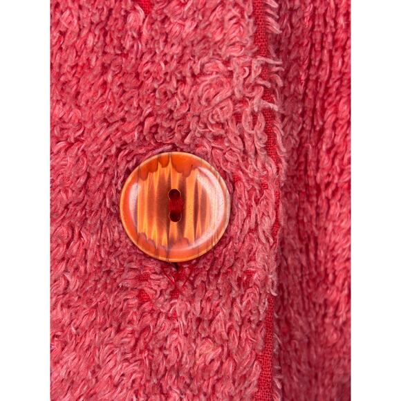 Vtg Norm Thompson Chenille Cardigan Pink/Red Unique Patterned Pockets & Sleeves - Picture 7 of 16